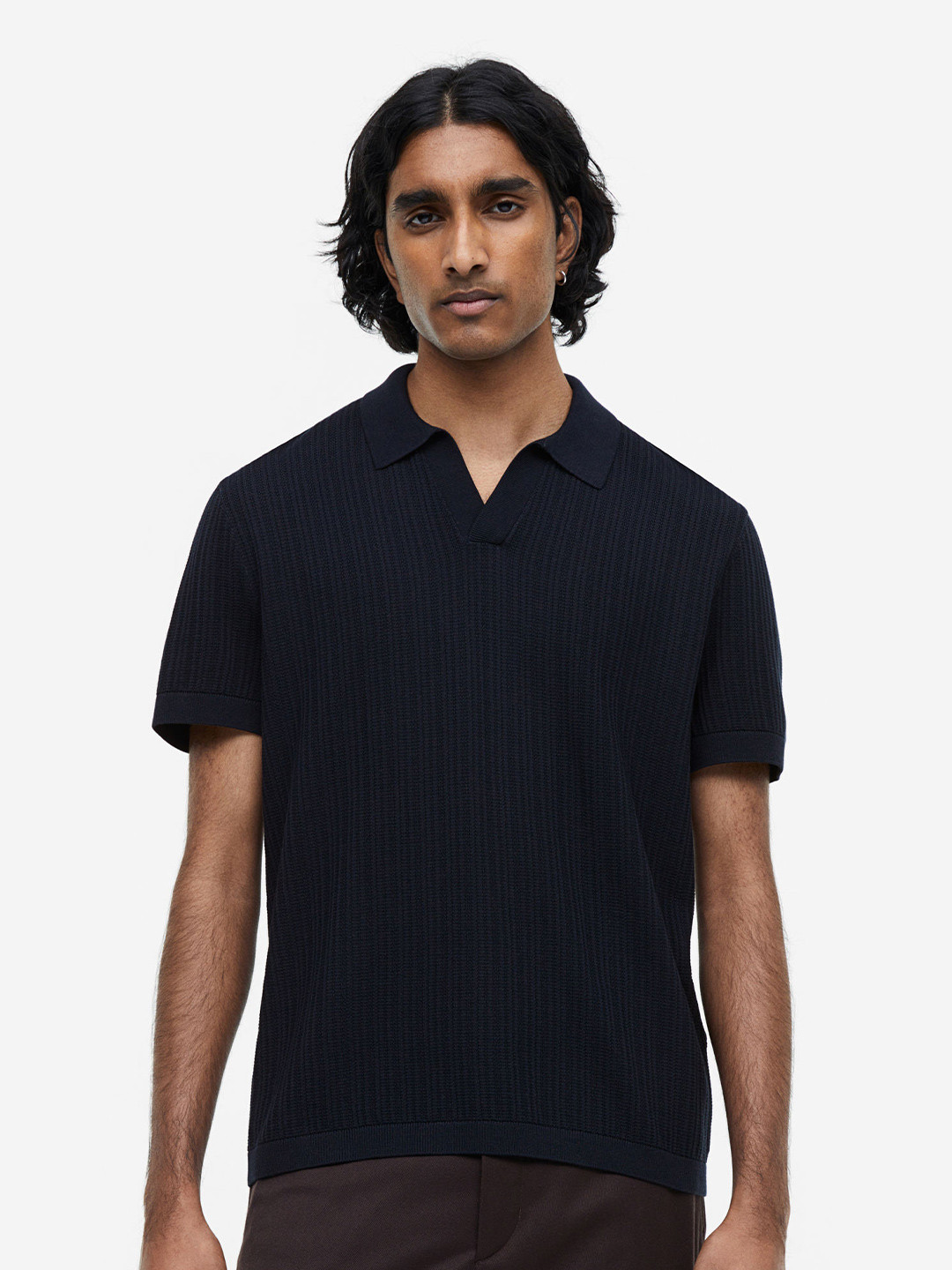

H&M Regular Fit Fine-Knit Polo Shirt, Blue