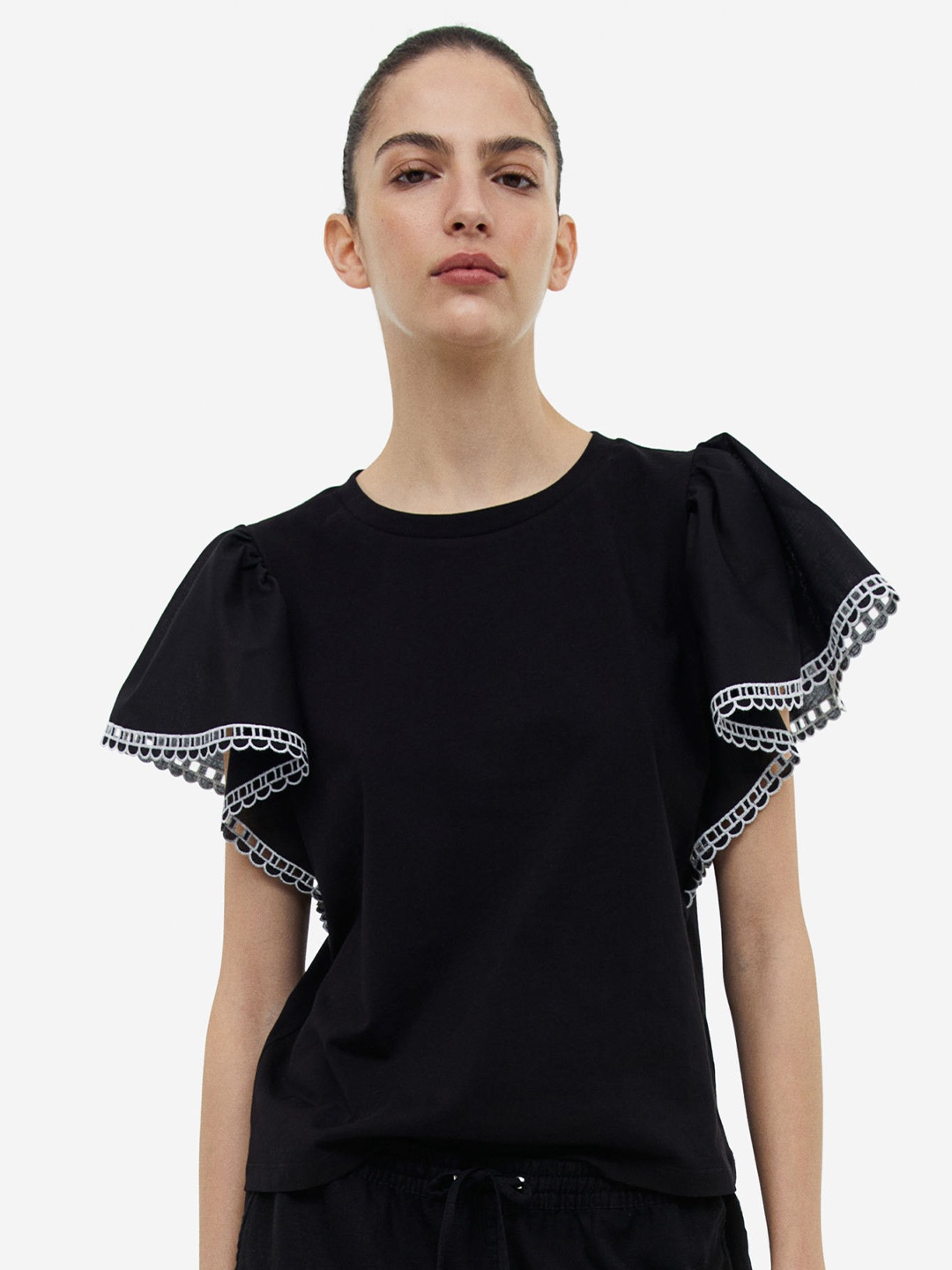 

H&M Butterfly-Sleeved Top, Black