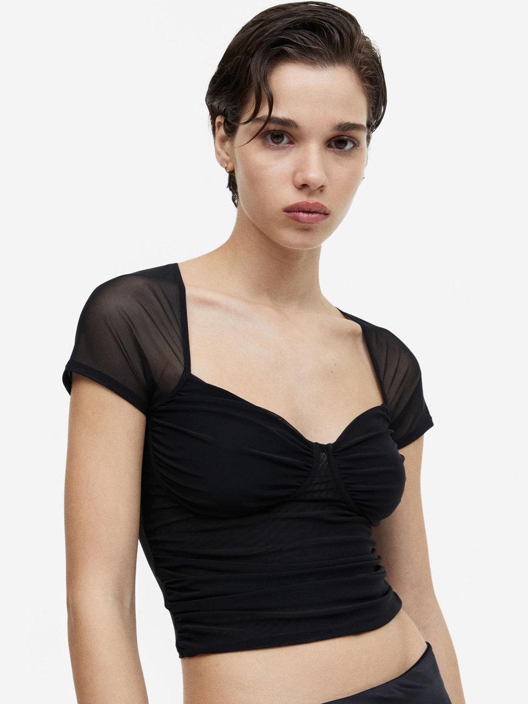 

H&M Gathered Bustier Top, Black