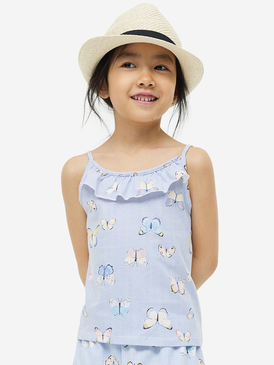 

H&M Girls 3-Pack Pure Cotton Strappy Tops, Blue