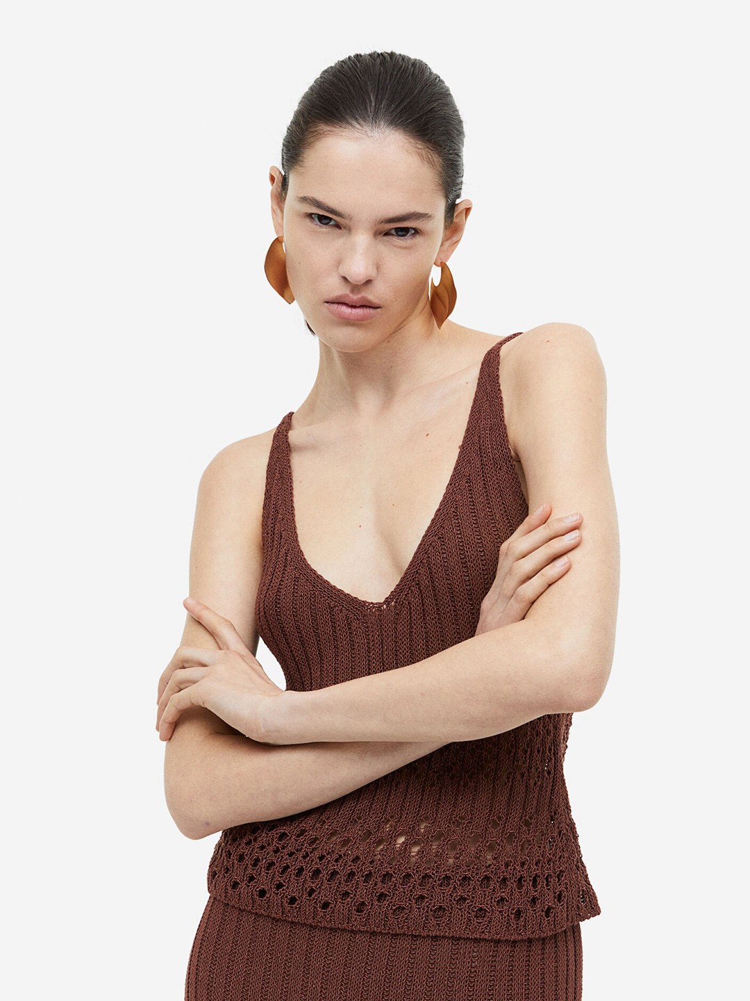 

H&M Pointelle-Knit Vest Top, Brown