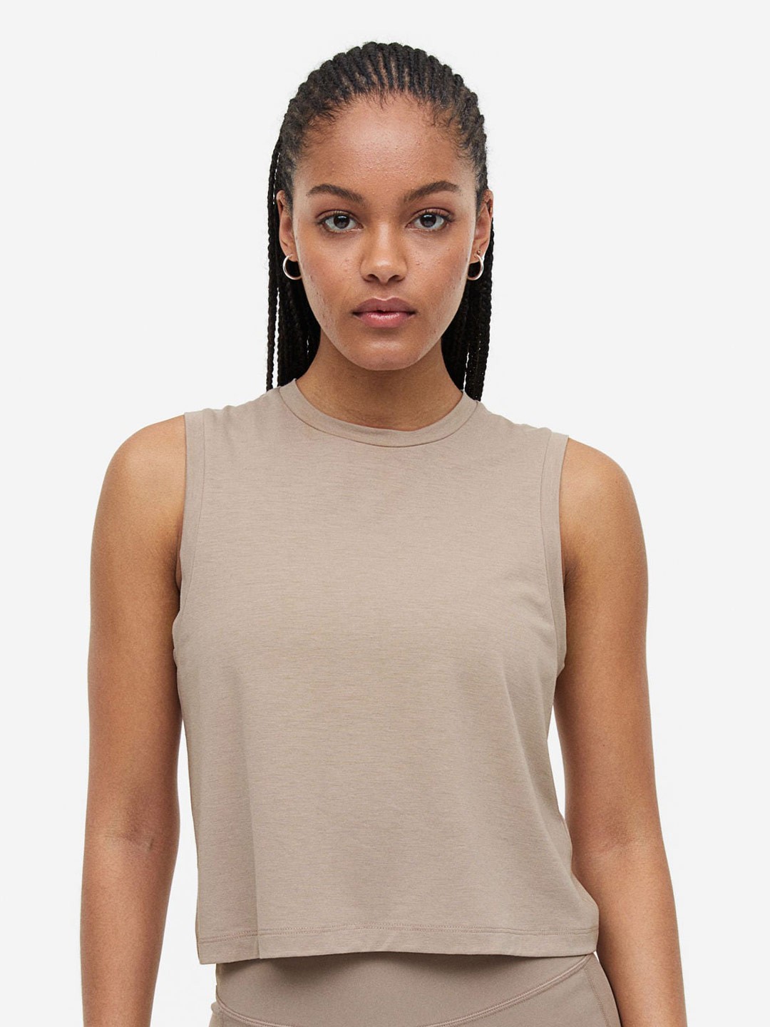 

H&M DryMove Boxy-Style Sports Vest Top, Beige