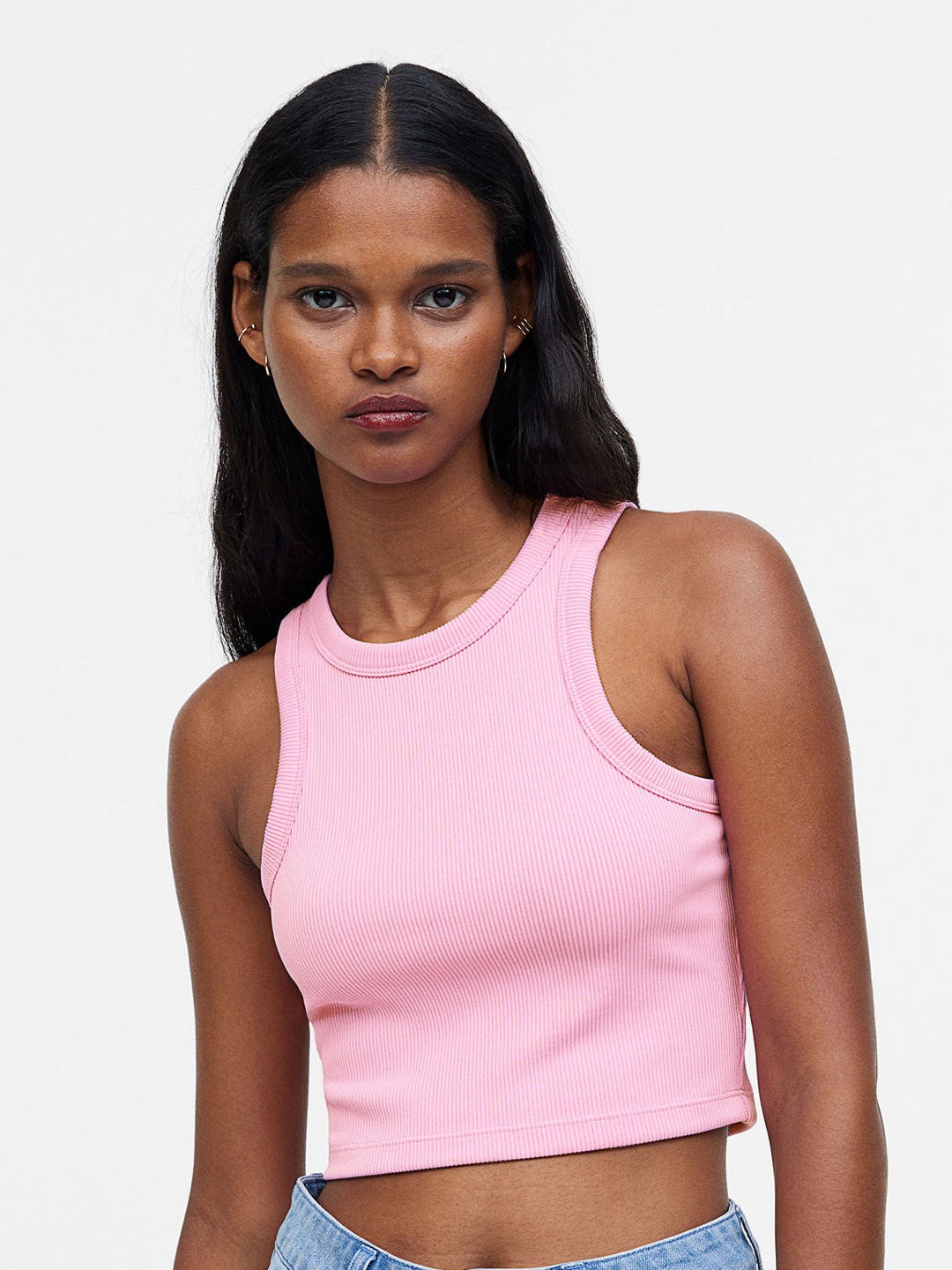 

H&M Cropped Vest Top, Pink