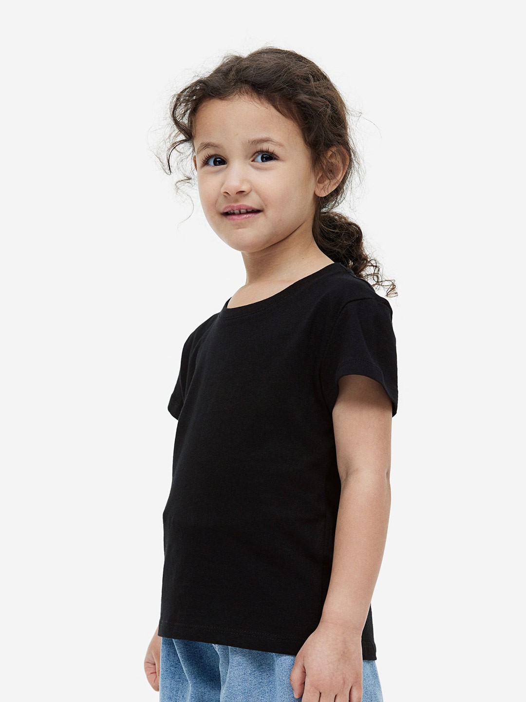 

H&M Girls 3-Pack Pure Cotton Tops, Black
