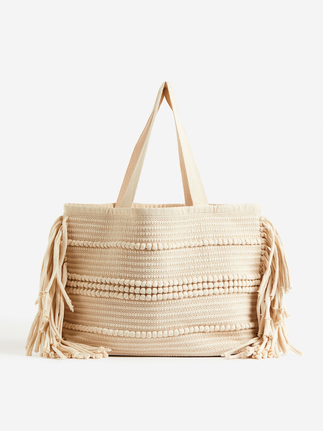 

H&M Pure Cotton Jacquard-Weave Shopper, Beige