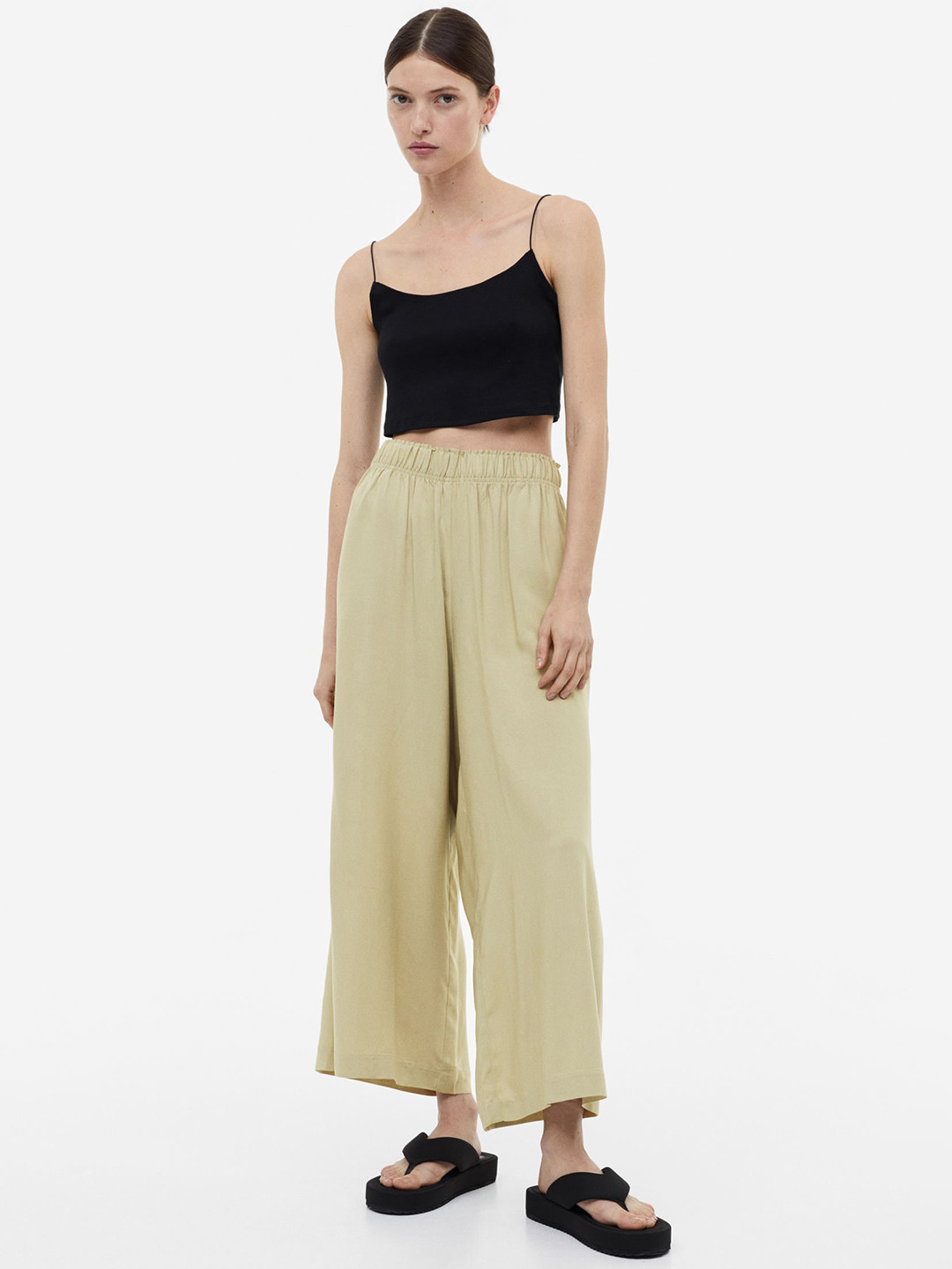 

H&M Women Cropped Pull-On Trousers, Beige