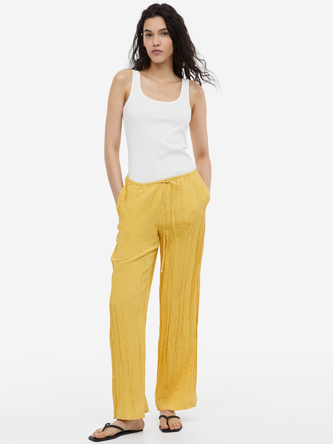 

H&M Women Wide Pull-On Trousers, Yellow