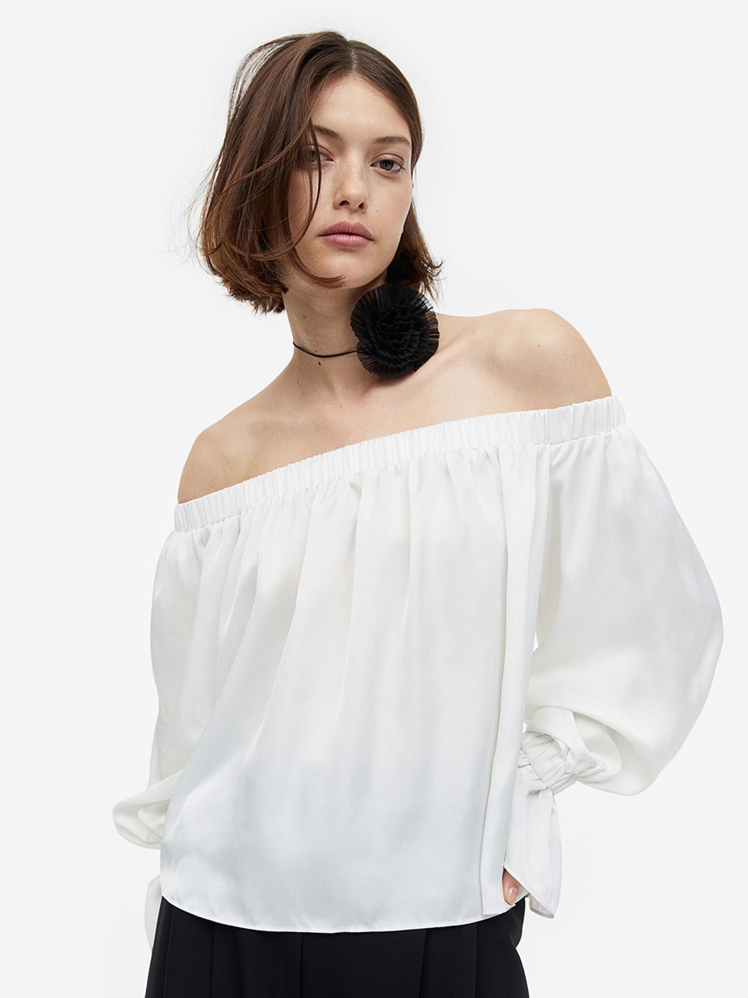 

H&M Satin Off-The-Shoulder Blouse, White