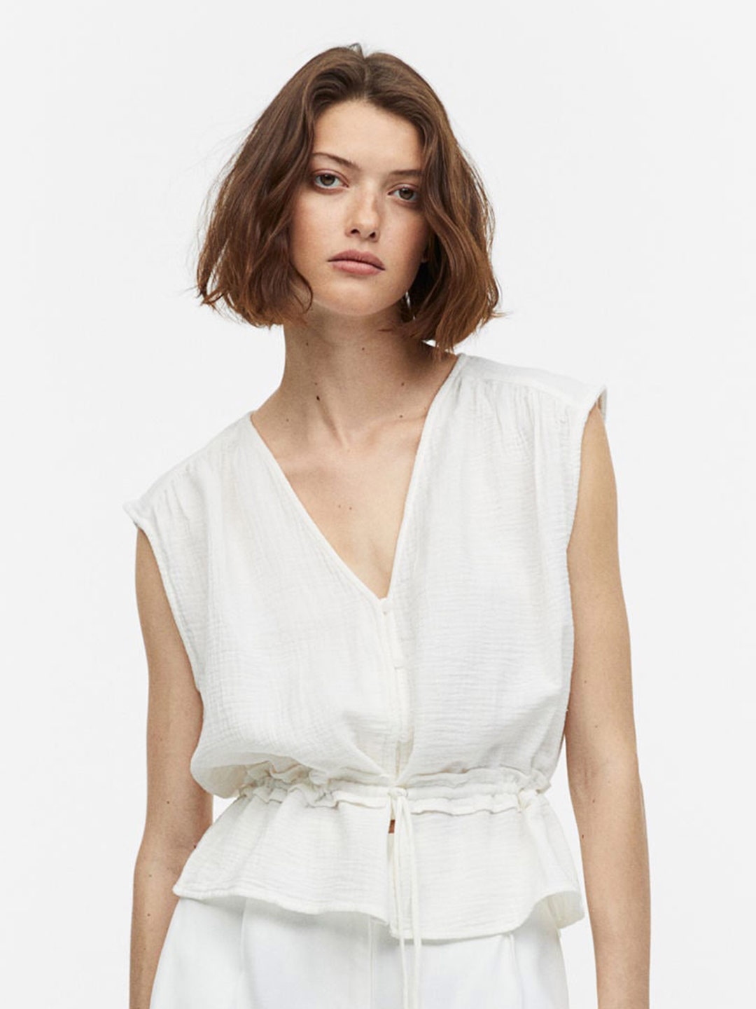 

H&M Crinkled Cotton Blouse, White