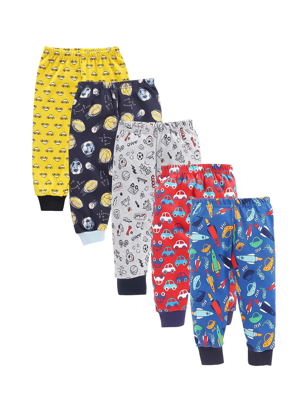 

EIO Boys Pack Of 5 Printed Cotton Lounge Pants, Blue