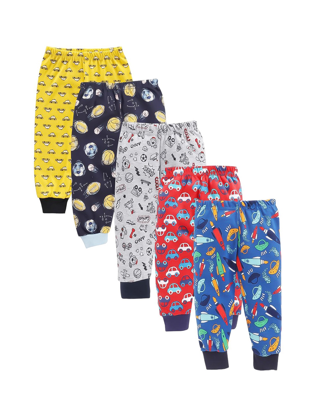

EIO Boys Pack Of 5 Printed Cotton Lounge Pants, Blue