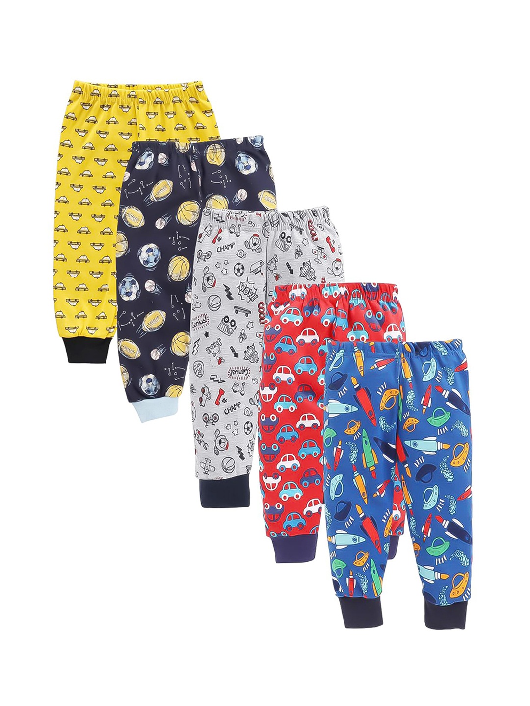 

EIO Kids Kids Pack Of 5 Printed Joggers Pure Cotton Lounge Pants, Blue