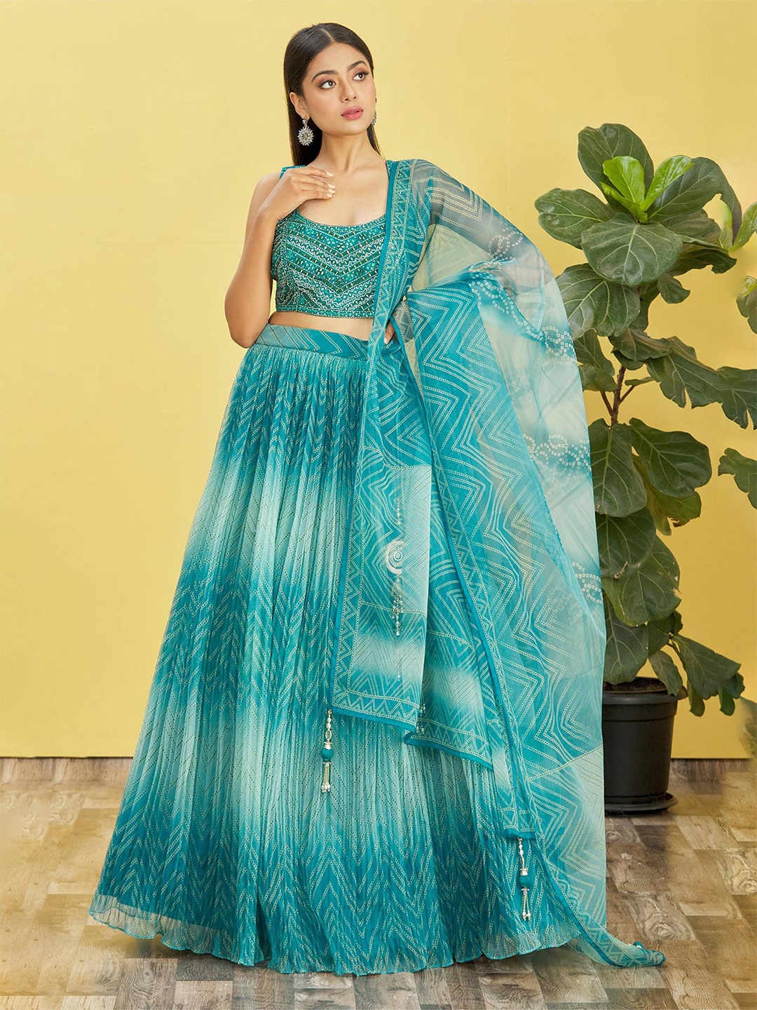 

FABPIXEL Embellished Mirror Work Semi-Stitched Lehenga & Unstitched Blouse With Dupatta, Blue