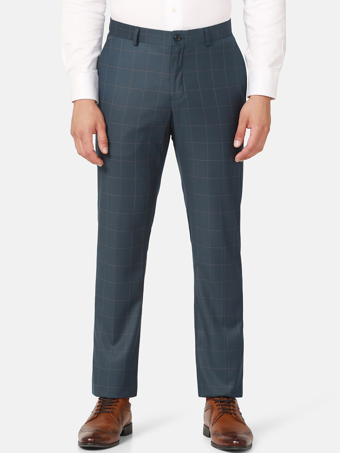 

Blackberrys Men Checked Mid-Rise B-95 Slim Fit Formal Trousers, Blue