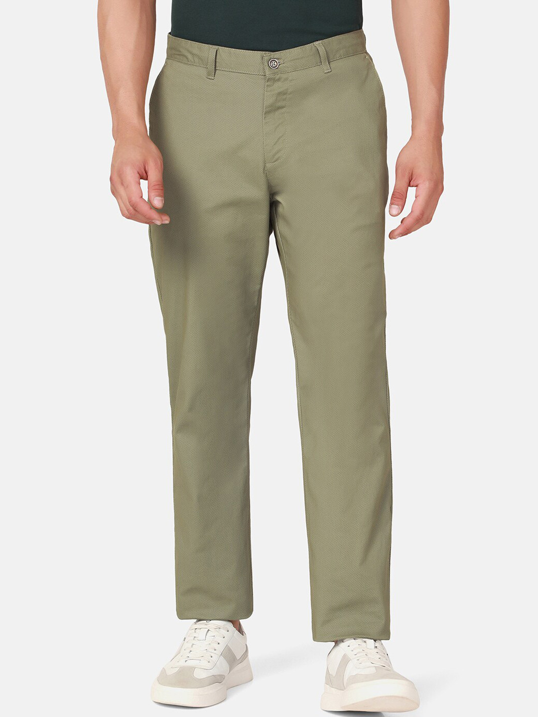 

Blackberrys Men Mid-Rise Comfort Wrinkle Free Chinos Trousers, Olive