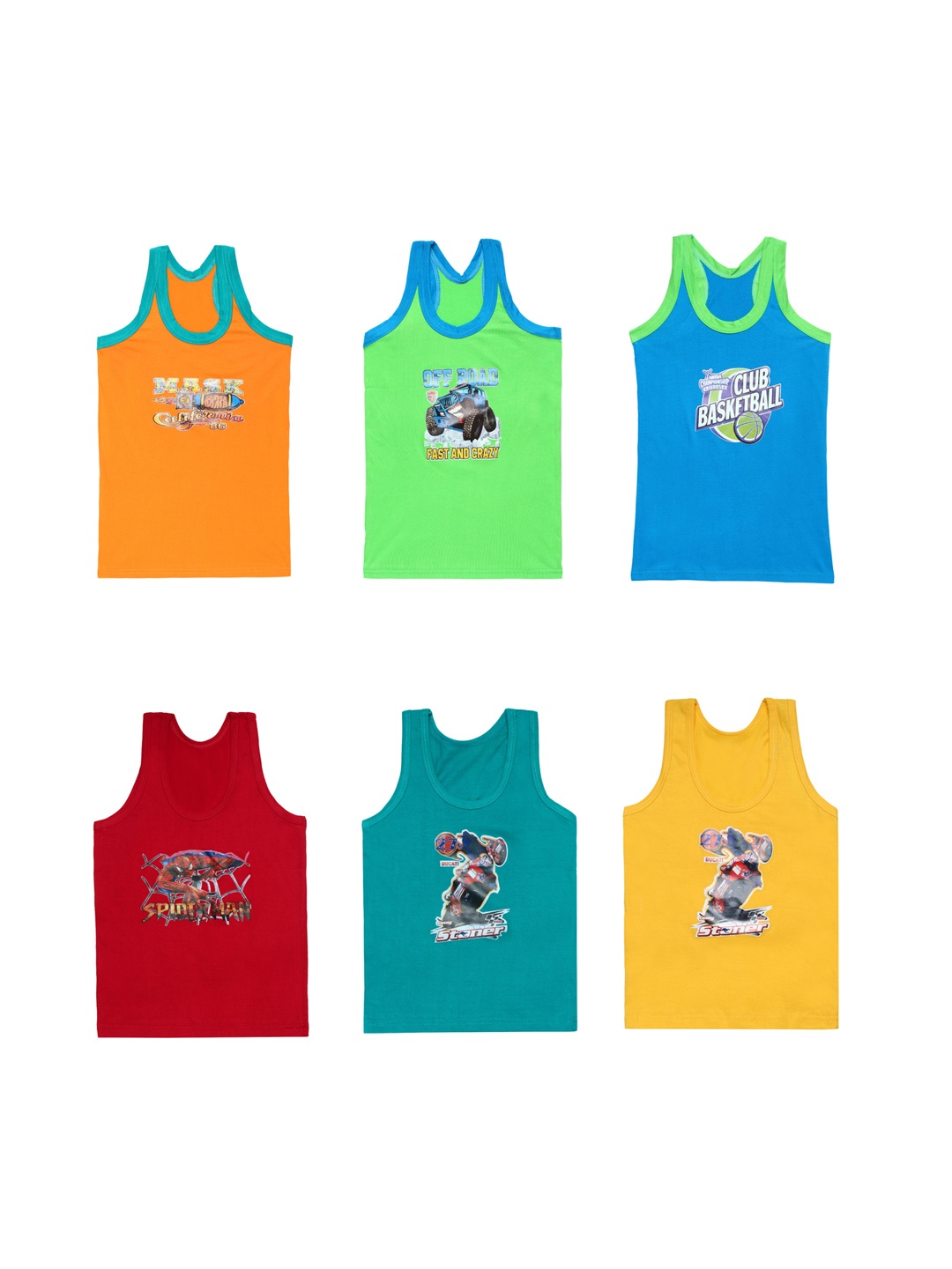 

CAREPLUS Boys Pack Of 6 Printed Pure Cotton Undershirt Vests, Red