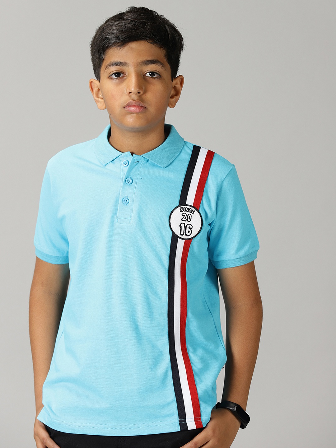 

KiddoPanti Boys Striped Polo Collar Pure Cotton T-shirt, Blue