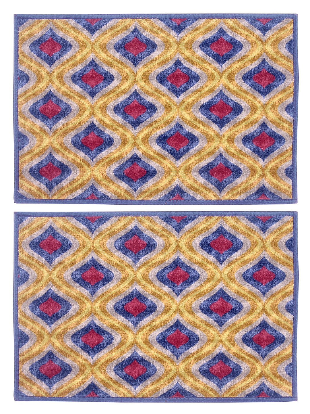 

BIANCA Splender Set of 2 Woven Design Anti-Skid Doormats, Blue