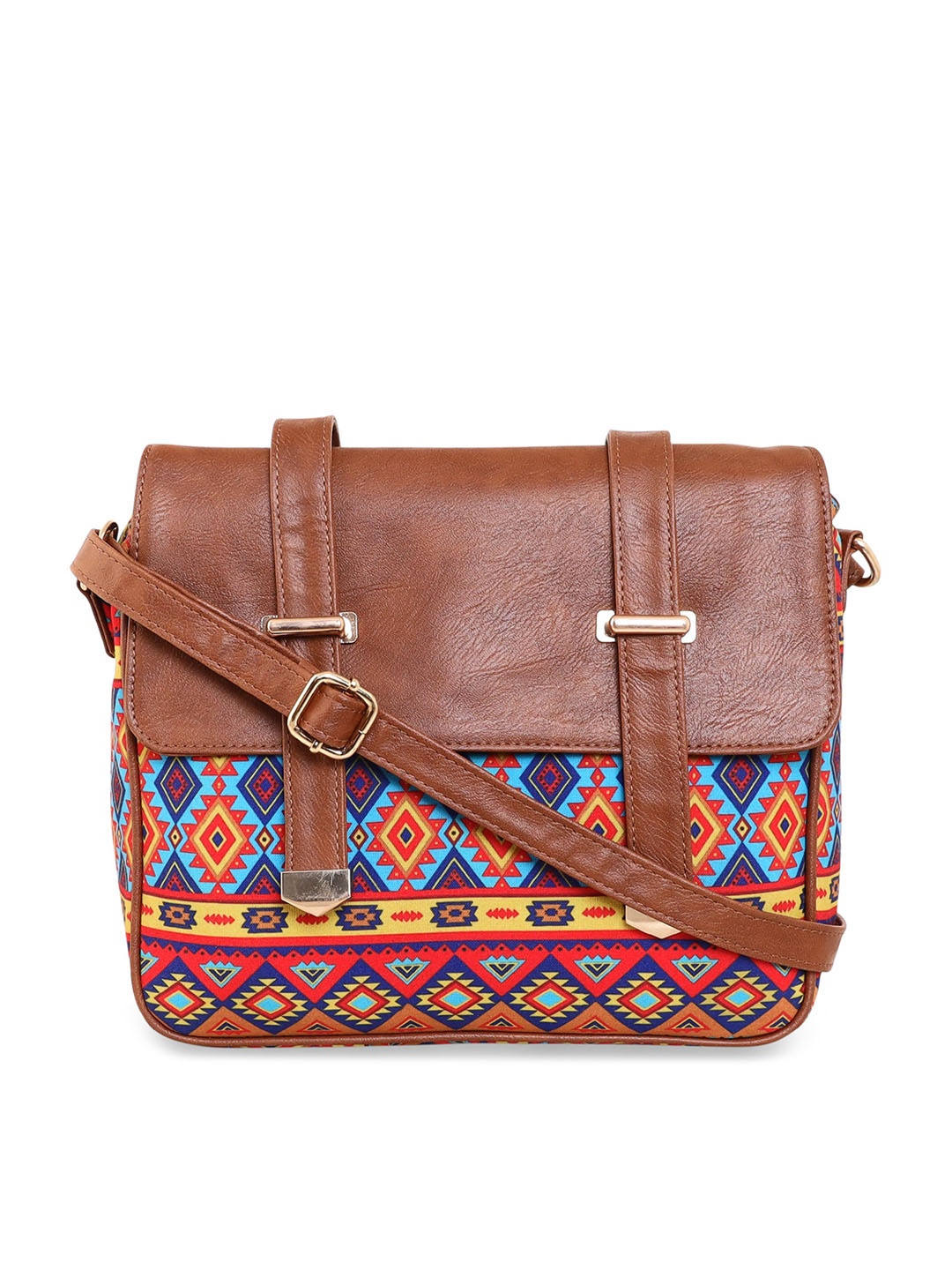 

Sabhyata Geometric Printed Structured Sling Bag, Tan