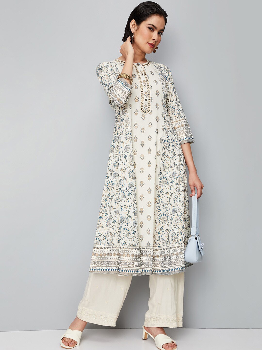 

max Ethnic Printed Anarkali Cotton Kurta, Beige