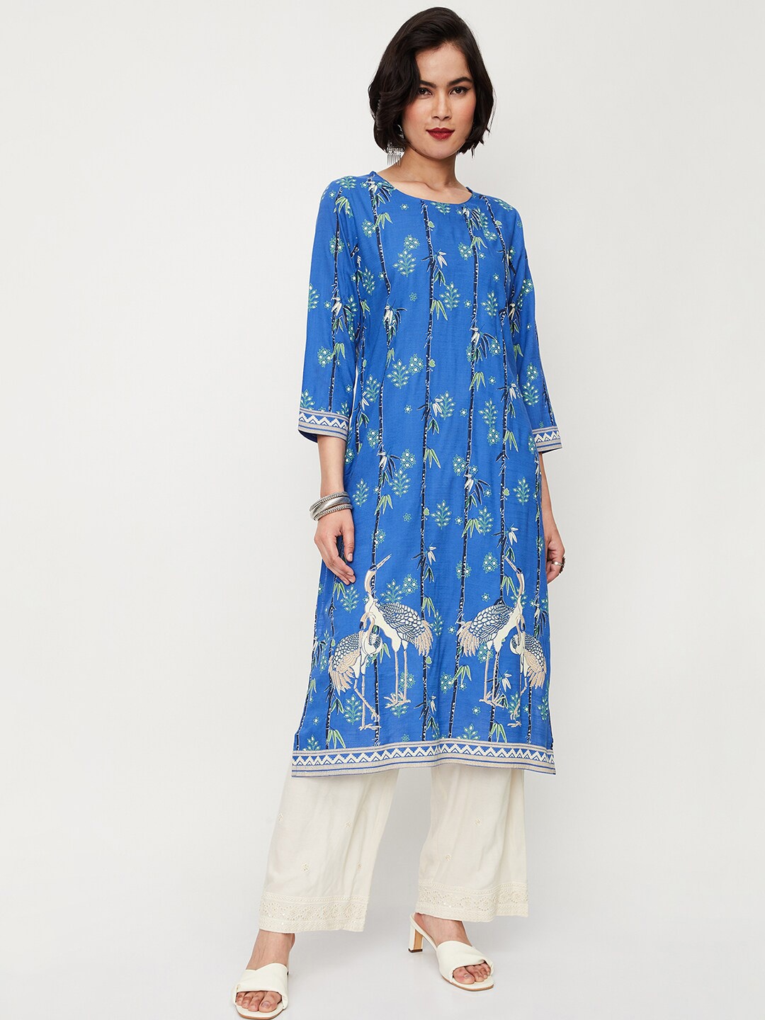 

max Ethnic Motifs Printed Straight Kurta, Blue