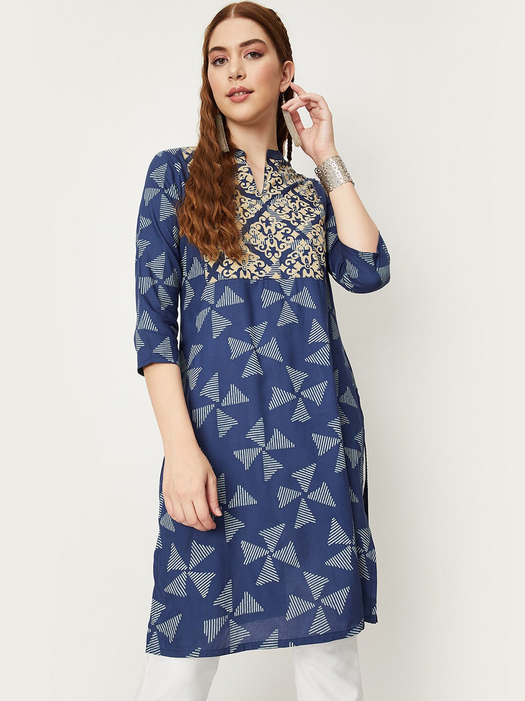 

max Geometric Printed Straight Kurta, Blue