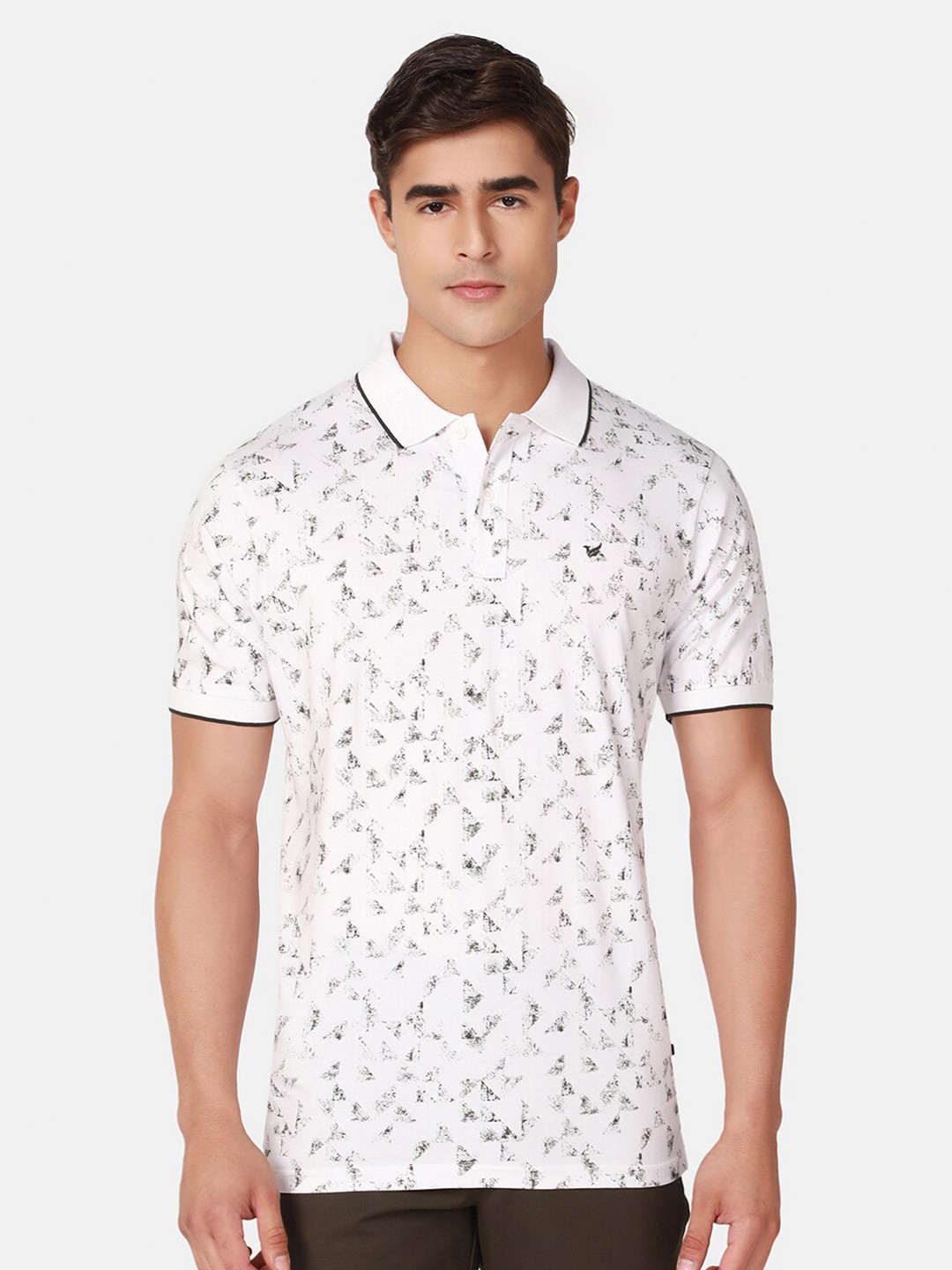 

Blackberrys Abstract Printed Polo Collar Slim Fit Pure Cotton T-Shirt, White