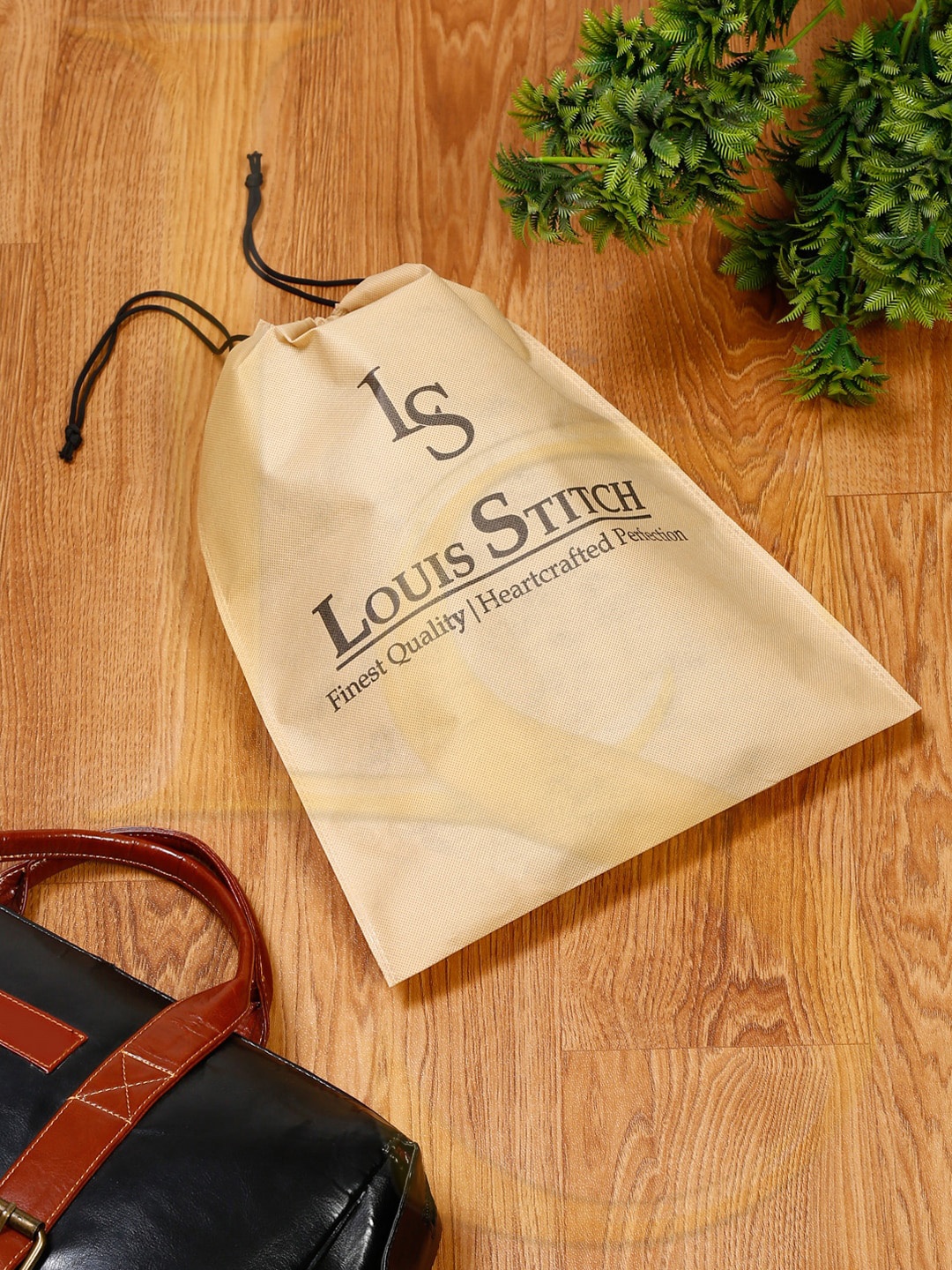 

LOUIS STITCH Set Of 12 Brand Logo Printed Non-Woven See Through & Eco-Friendly Shoe Bags, Beige