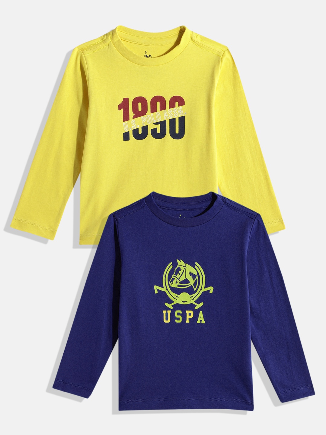 

U.S. Polo Assn. Kids Boys Set Of 2 Brand Logo Print Knitted Pure Cotton T-shirts, Yellow