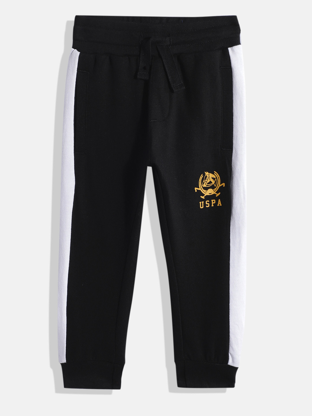 

U.S. Polo Assn. Kids Boys Brand Logo Printed Pure Cotton Joggers, Black