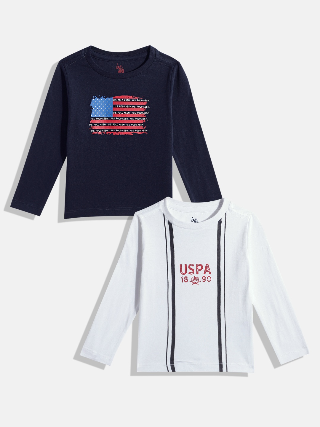

U.S. Polo Assn. Kids Boys Pack of 2 Printed Pure Cotton T-shirts, Navy blue