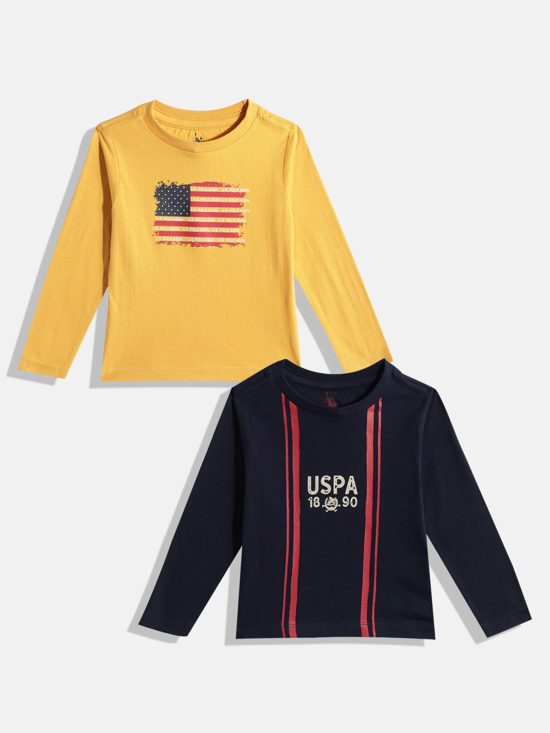 

U.S. Polo Assn. Kids Boys Pack of 2 Printed Pure Cotton T-shirts, Navy blue