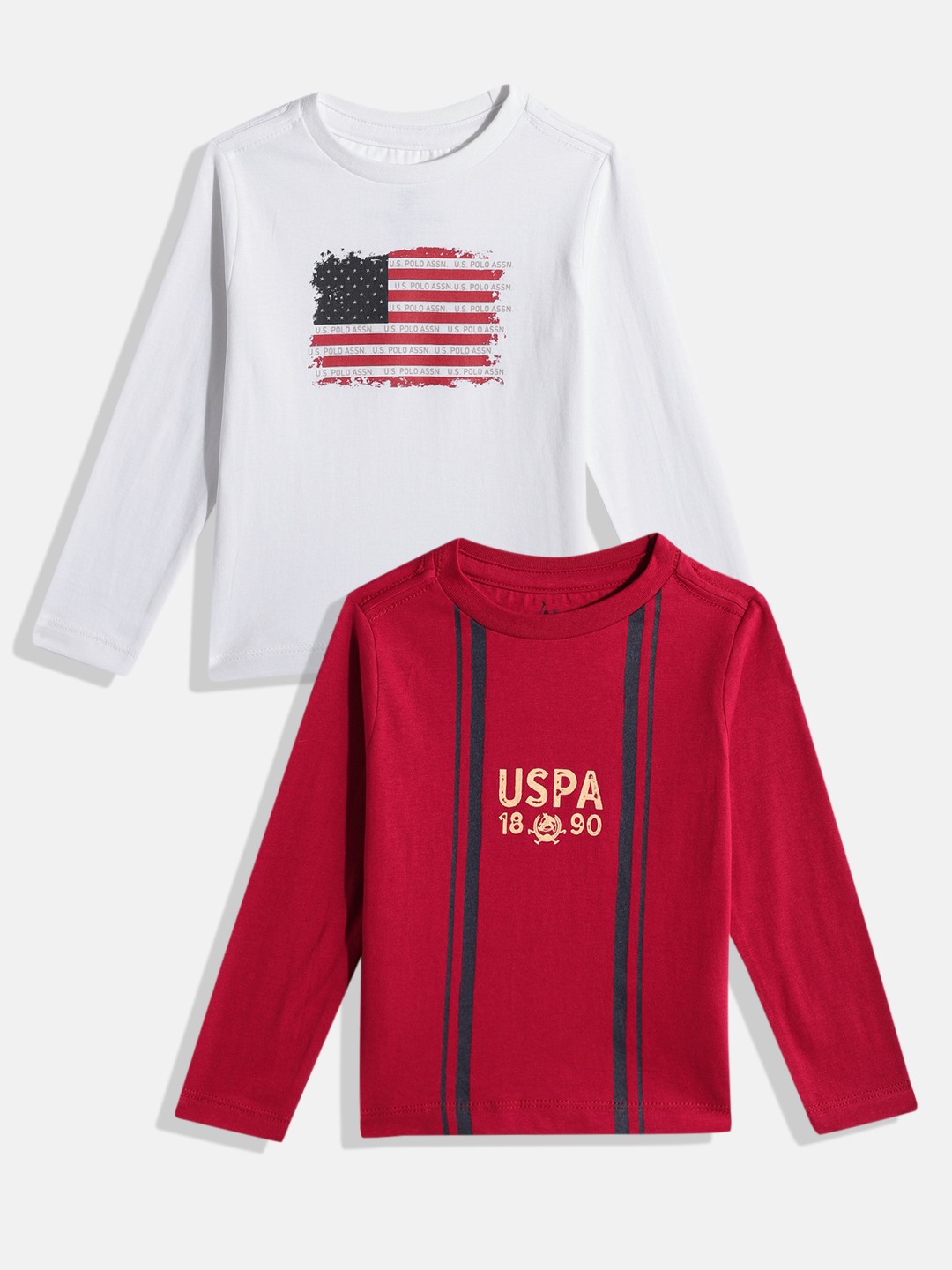 

U.S. Polo Assn. Kids Boys Set Of 2 Brand Logo Print Knitted Pure Cotton T-shirts, White