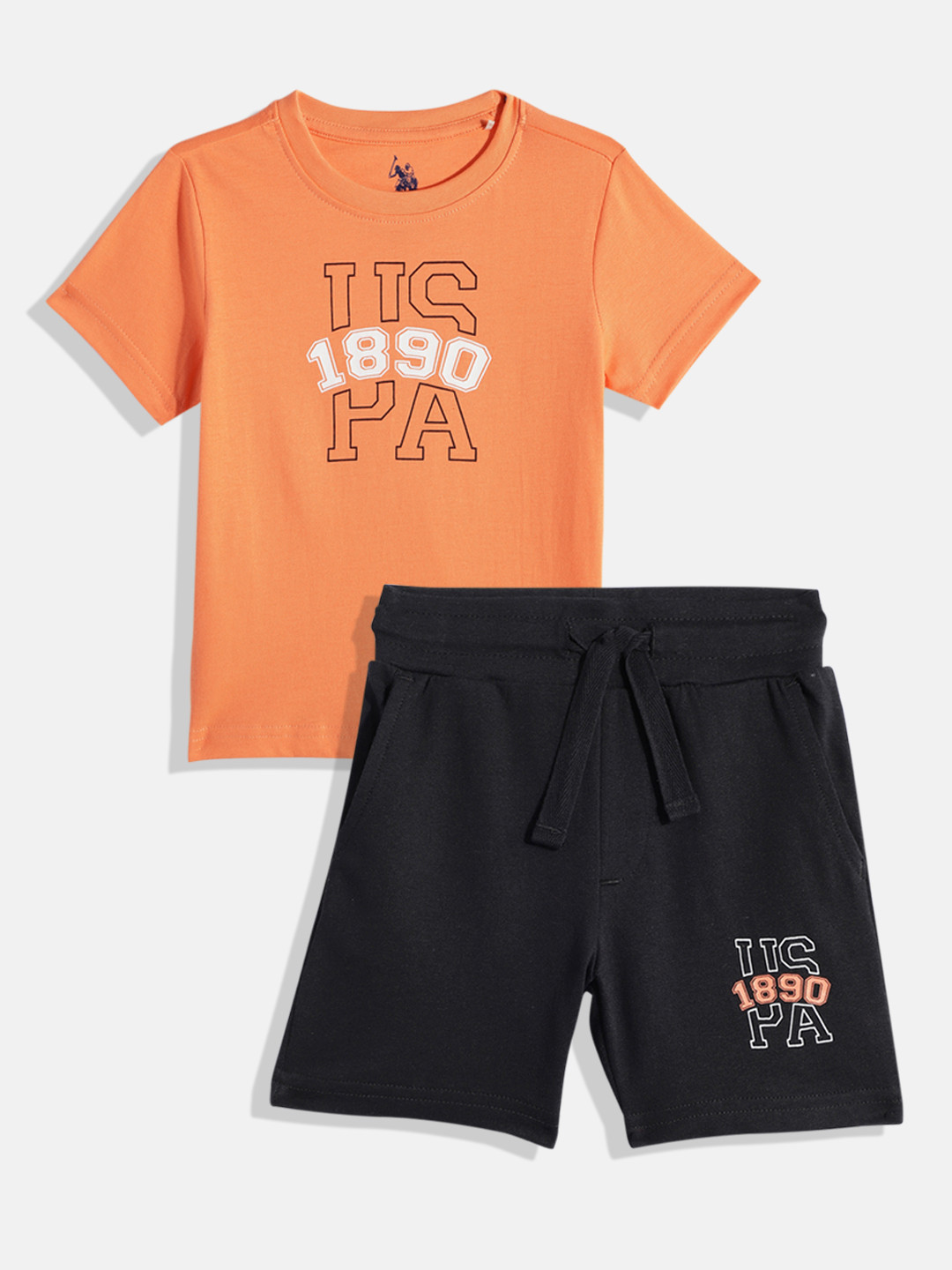 

U S Polo Assn Kids Boys Pure Cotton Printed T-shirt with Shorts, Orange