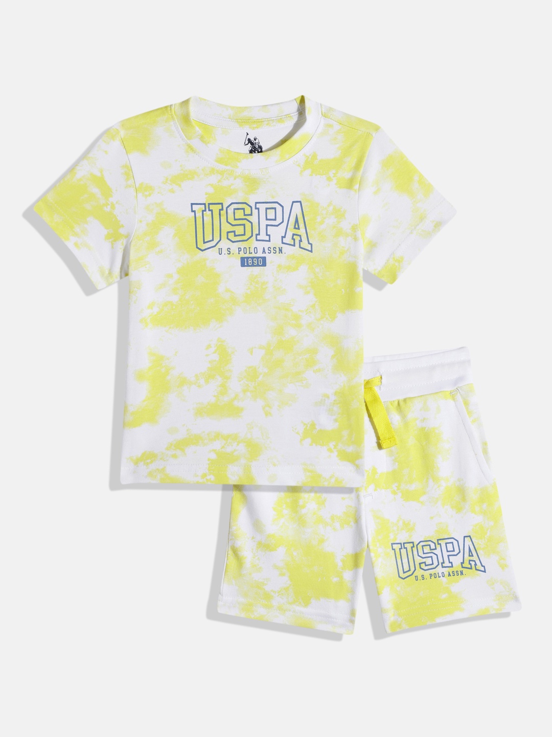 

U S Polo Assn Kids Boys Pure Cotton Printed T-shirt with Shorts, Lime green