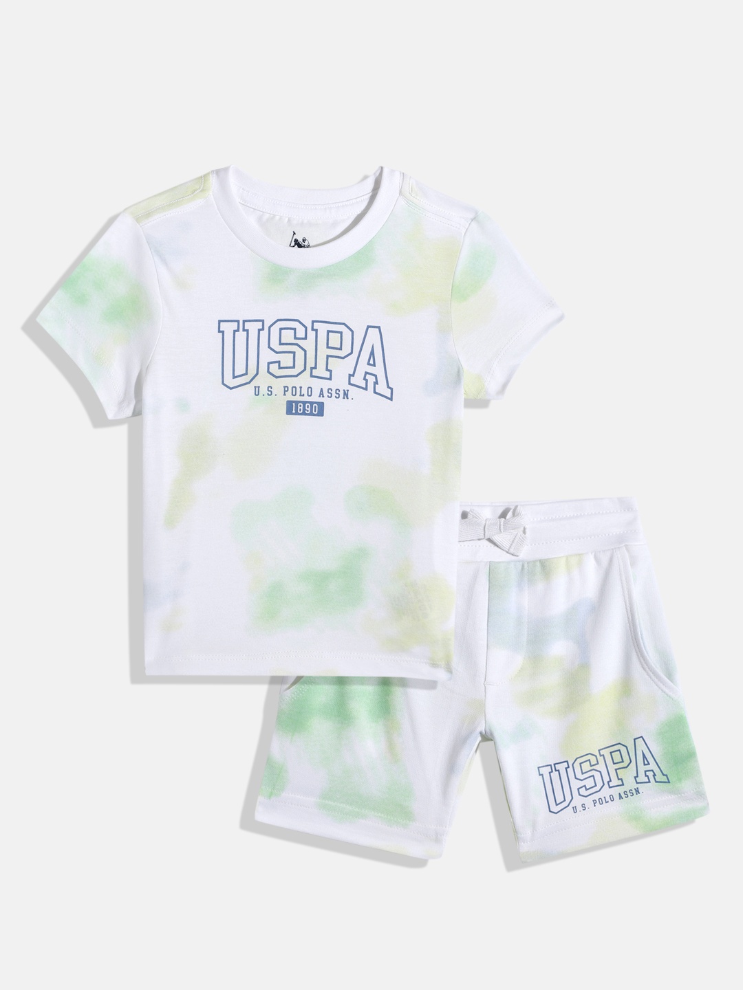 

U.S. Polo Assn. Kids Boys Dyed & Brand Logo Print Knitted Pure Cotton T-shirt with Shorts, White