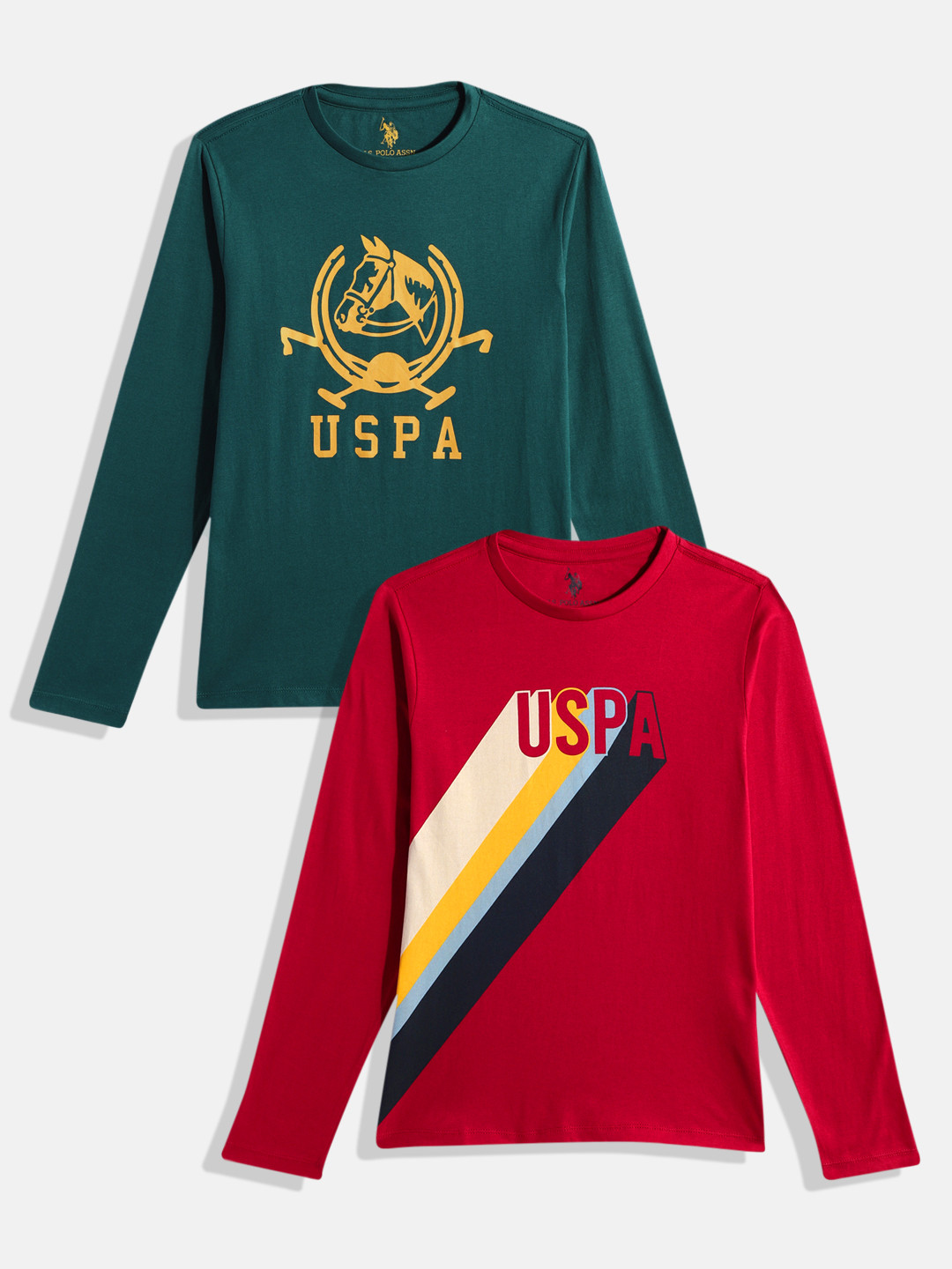 

U.S. Polo Assn. Kids Boys Pack of 2 Printed Pure Cotton T-shirts, Red