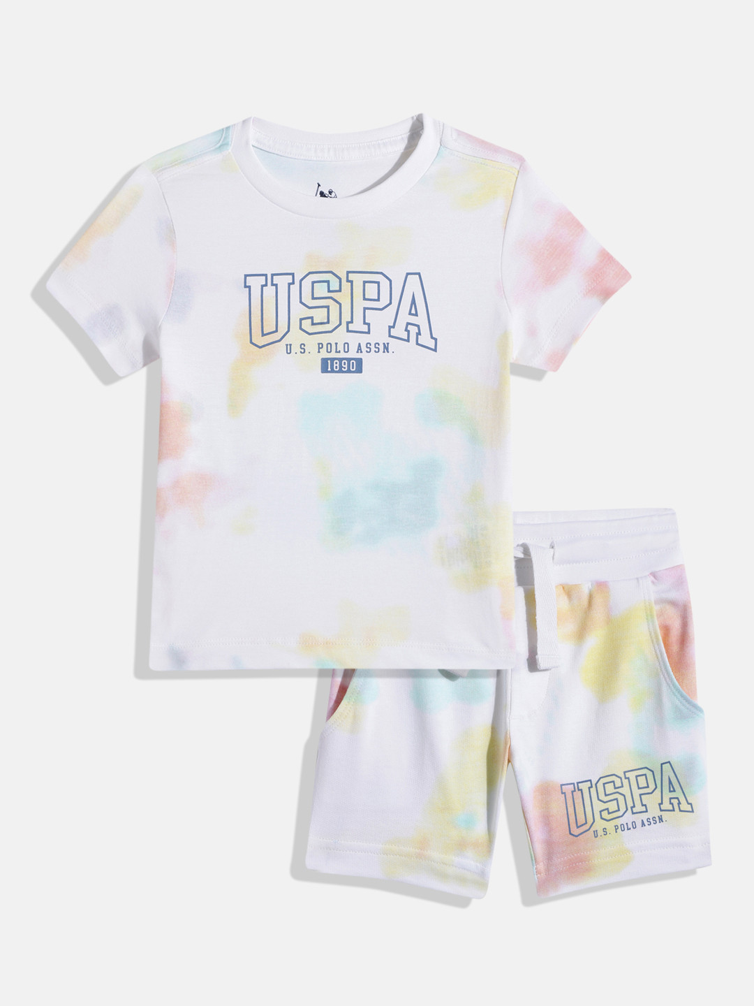 

U S Polo Assn Kids Boys Pure Cotton Printed T-shirt with Shorts, White