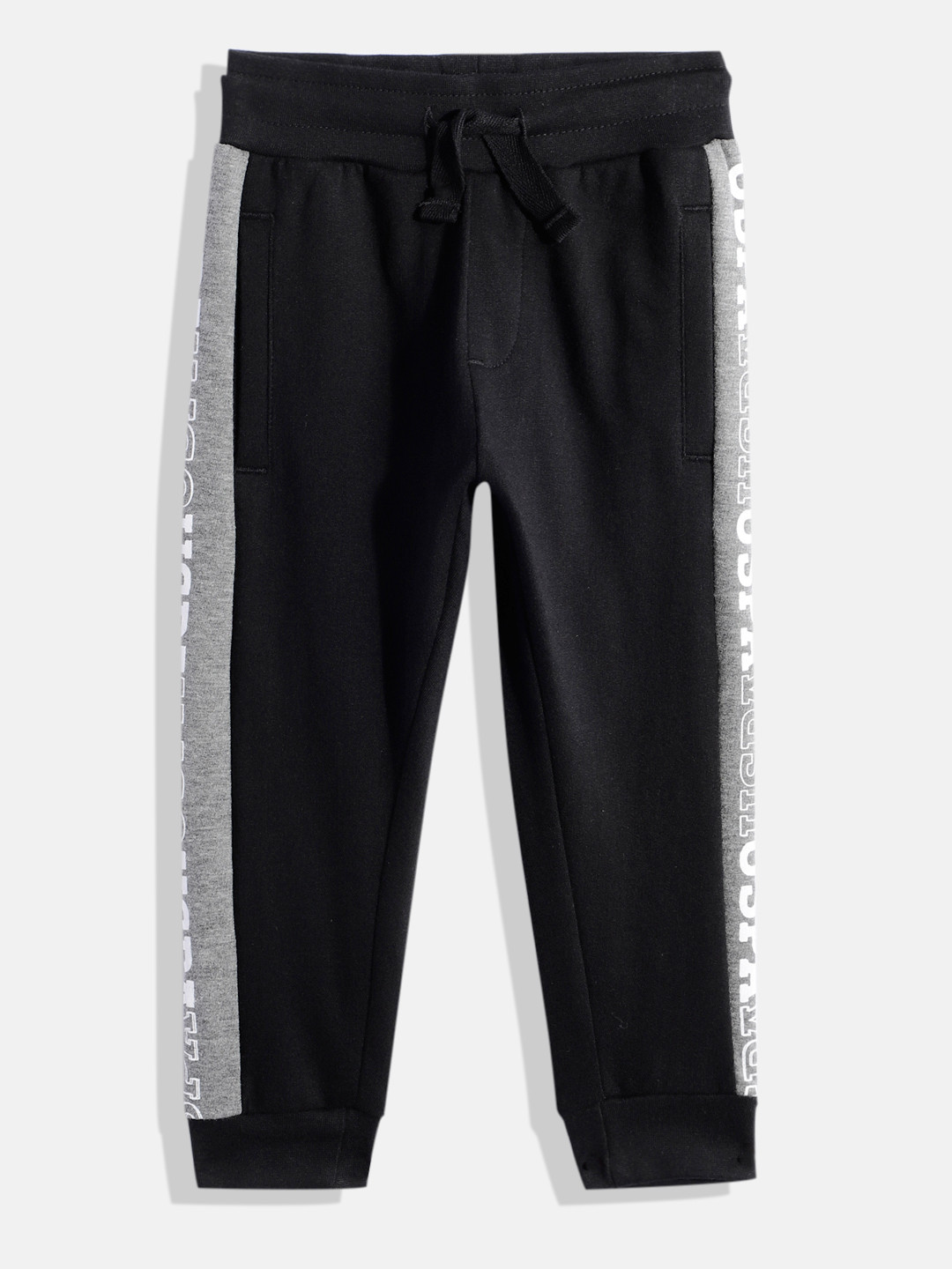 

U.S. Polo Assn. Kids Boys Brand Logo Printed Pure Cotton Joggers, Black