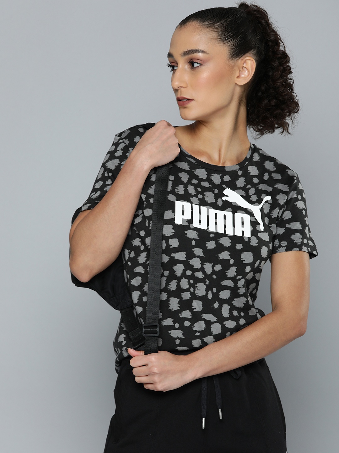 

Puma Brand Logo Printed Essential+ Animal AOP Regular Fit Pure Cotton T-shirt, Black