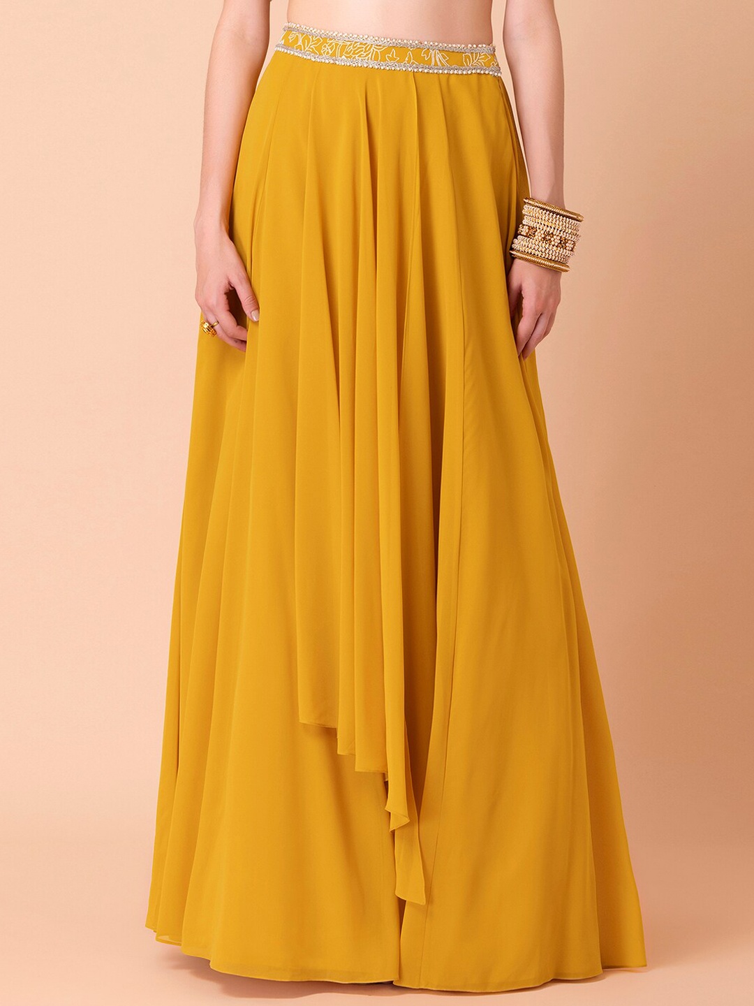 

INDYA Flared Lehenga Maxi Skirt, Yellow