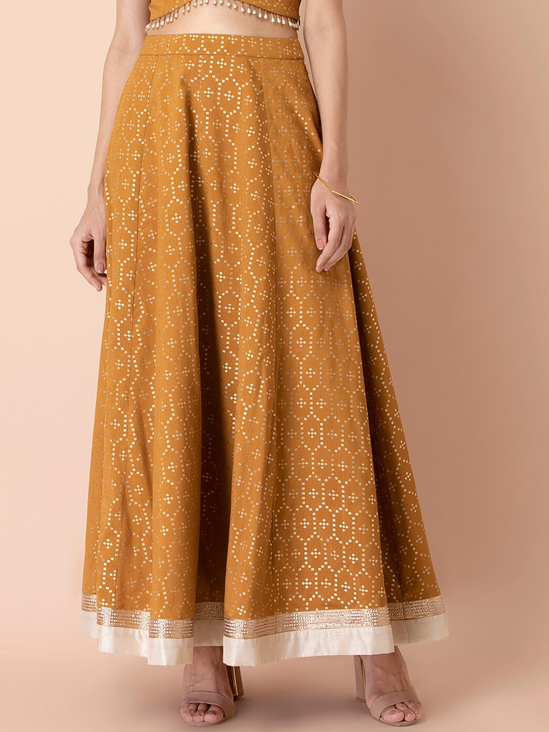 

INDYA Foil-Printed Flared Maxi Skirt, Yellow
