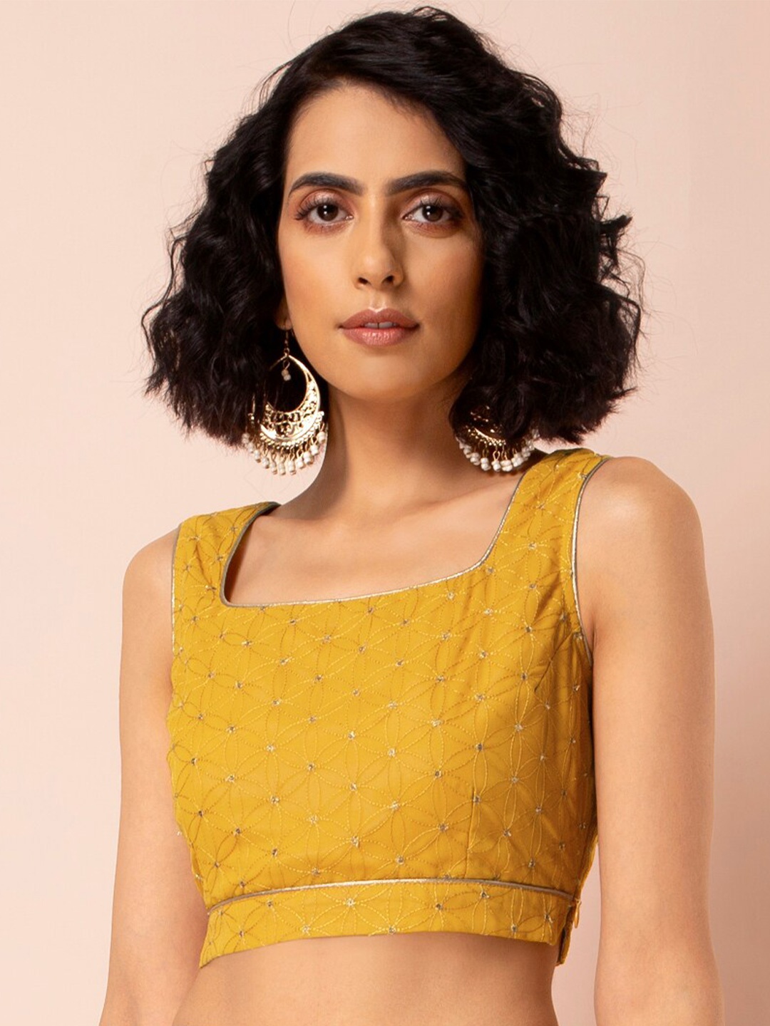 

INDYA Embroidered Sleeveless Crop Top, Yellow