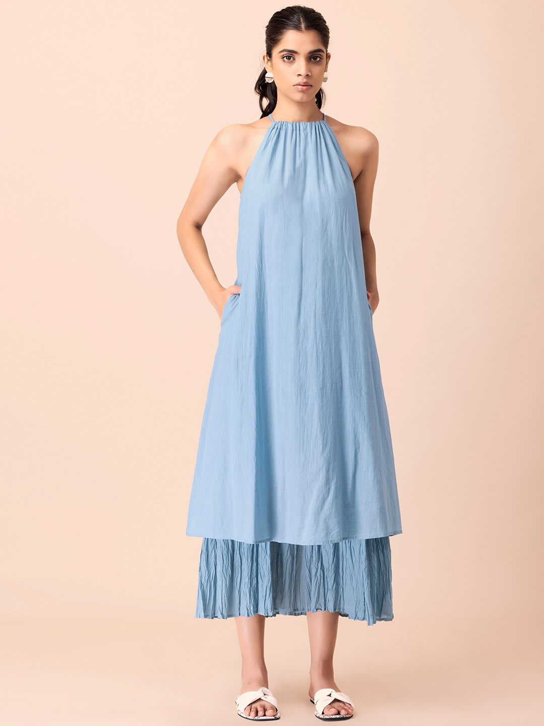 

INDYA Pure-Cotton A-Line Maxi Dress, Blue