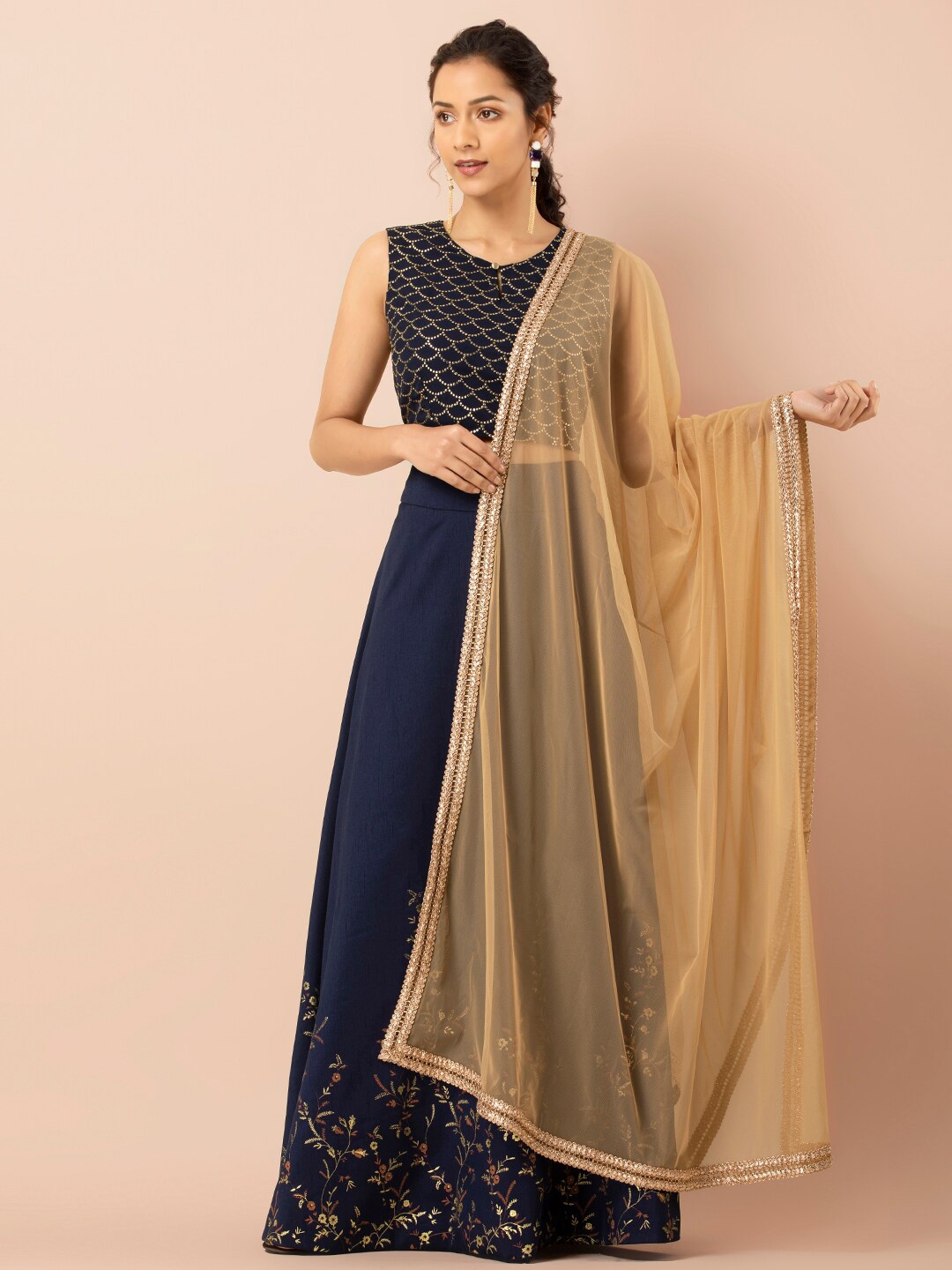 

INDYA Gotta Patti Embellished Dupatta, Beige