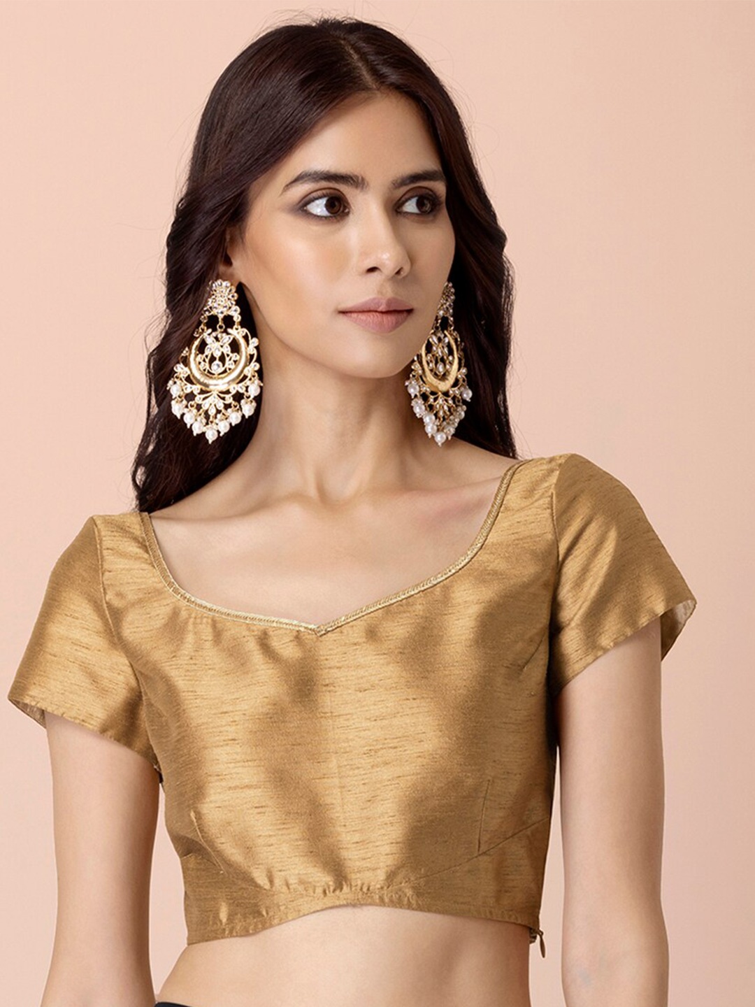 

INDYA Woven Design Saree Blouse, Gold