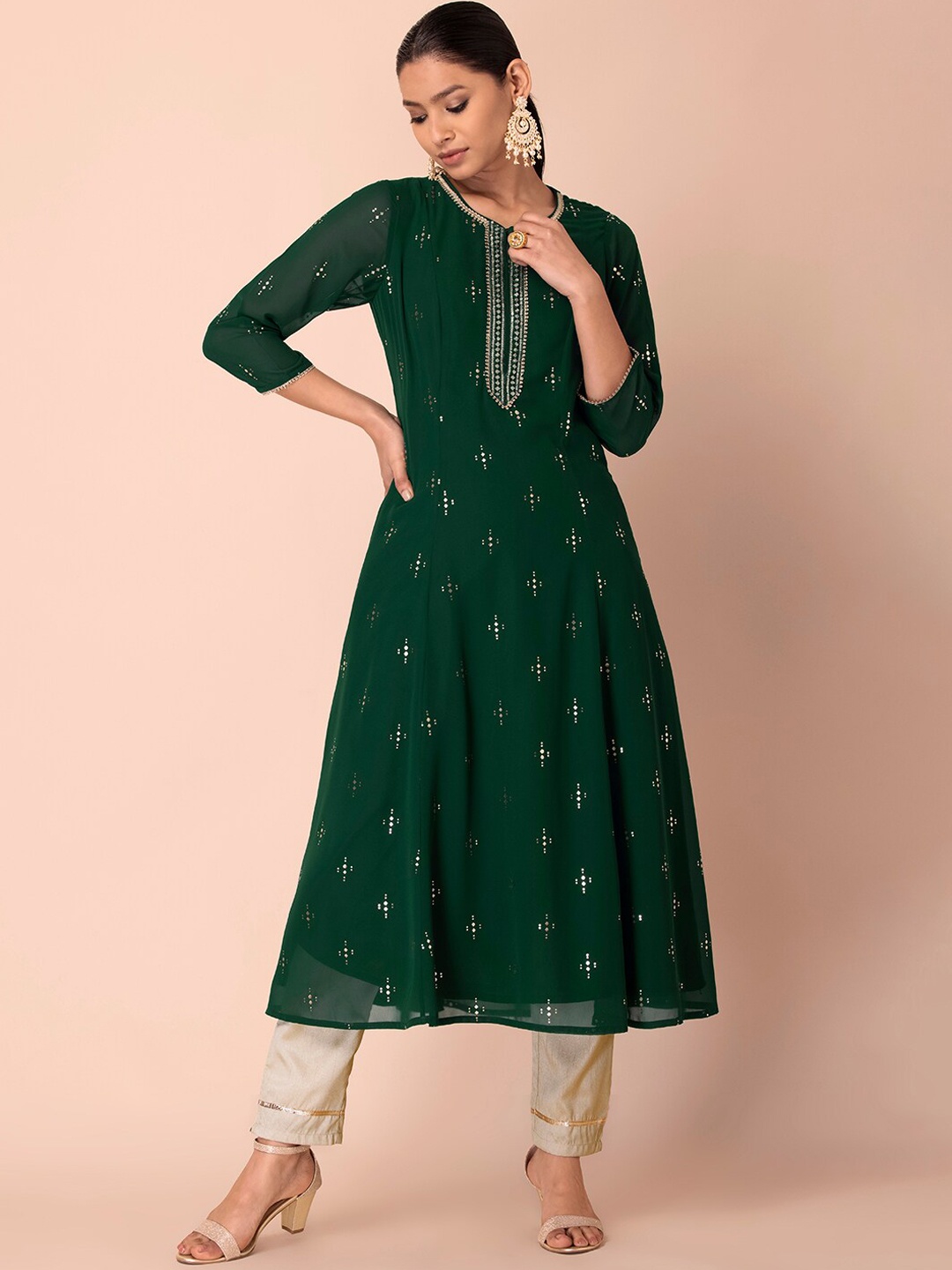 

INDYA Embellished Gotta Patti Anarkali Kurta, Green