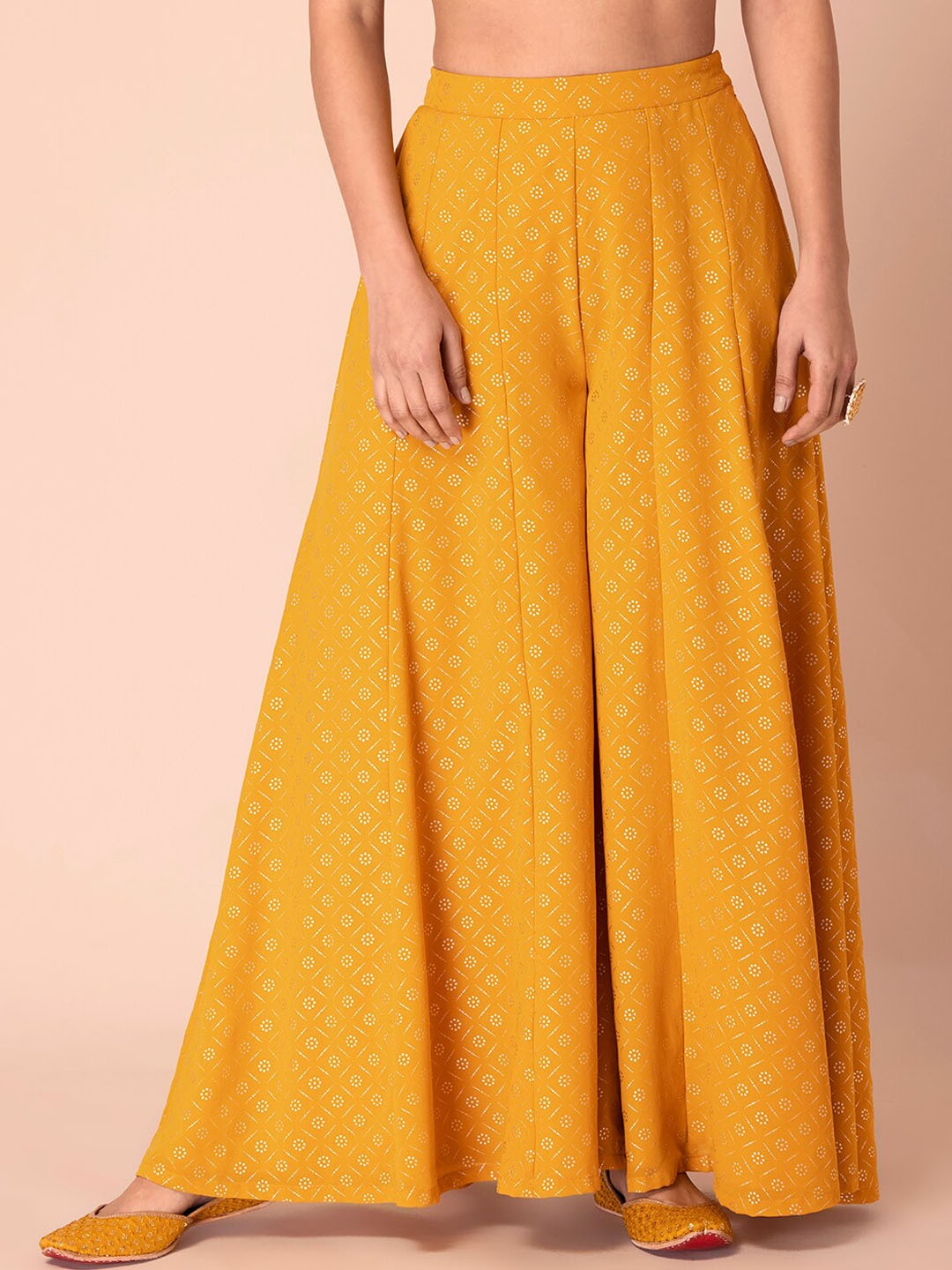 

INDYA Women Ethnic Motifs Printed Flared Palazzos, Yellow