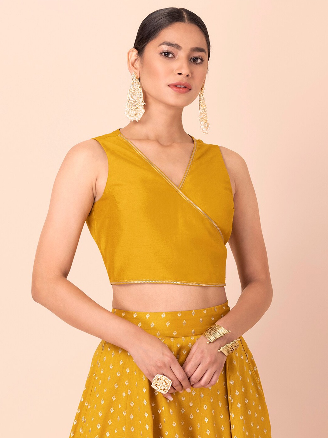 

INDYA V-Neck Sequineed Saree Blouse, Mustard