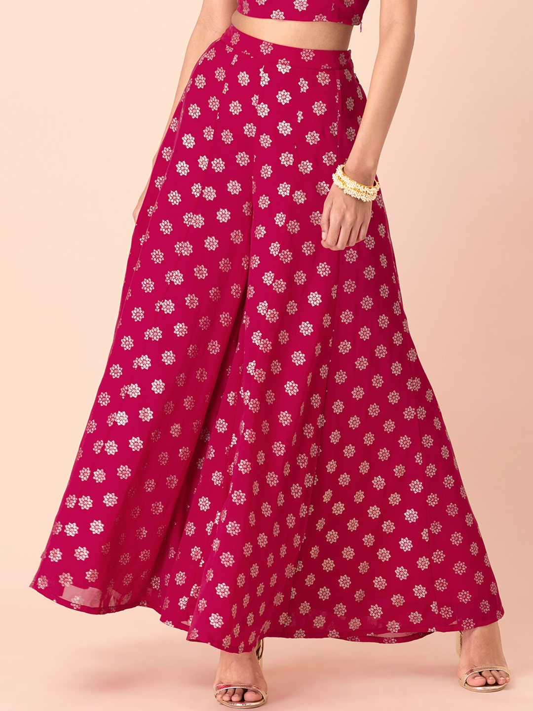 

INDYA Women Ethnic Motifs Printed Flared Ethnic Palazzos, Pink